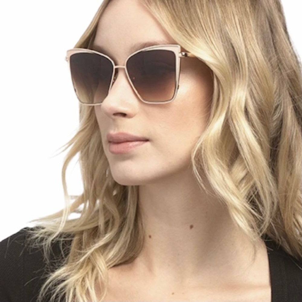 DIFF Grace Sunglasses Gold Frame Brown Gradient Lens Oversized Cateye - Picture 8 of 10